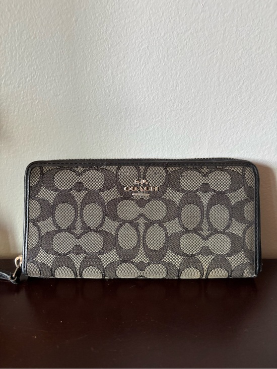 Coach Handbags - Coach Signature Canvas Zip Wallet in Brown and Khaki